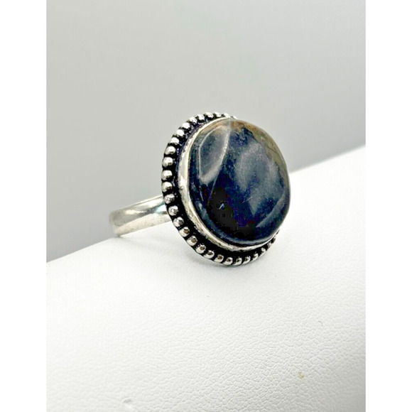Labradorite Stone Ring .925 Stone Ring Sz 8 - 6.92 Grams 3/4" Stone - Picture 3 of 3